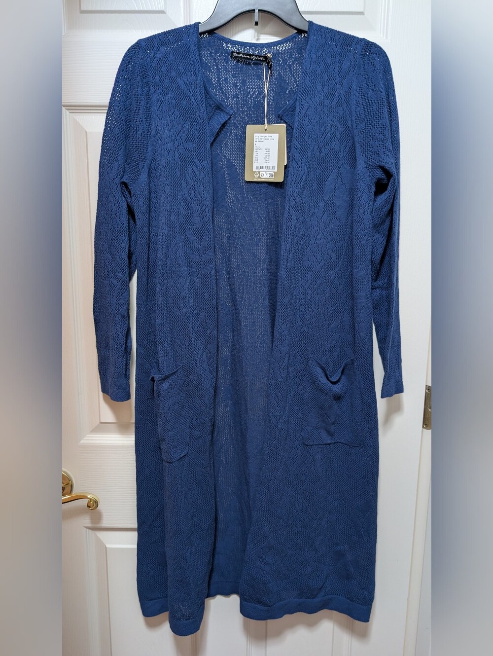 NWT Gudrun Sjoden Niwa Long Cardigan Blue Pointelle Lace Size Small S